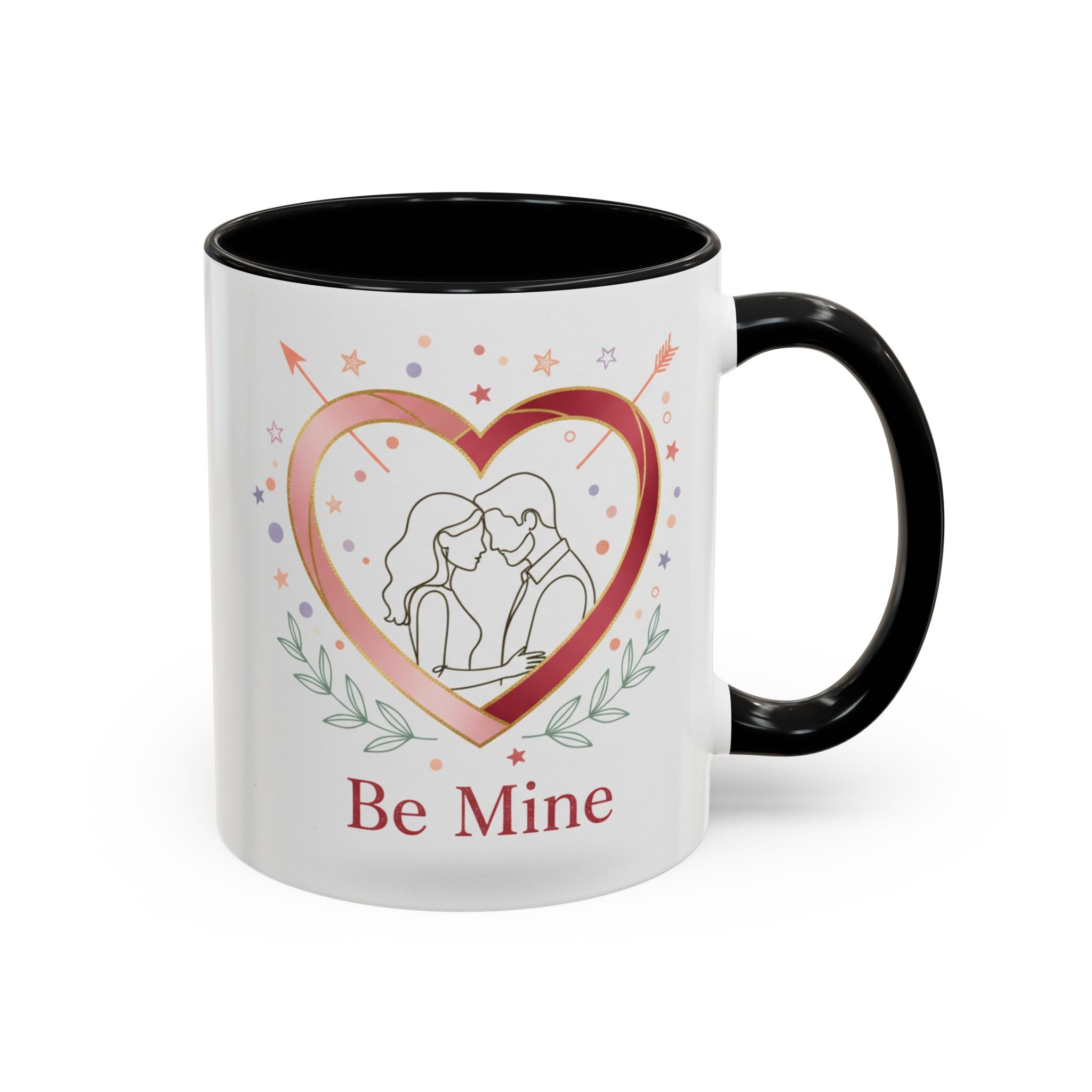 Be Mine Heart Couple Accent Coffee Mug — Romantic Valentine’s Gift (11/15oz)