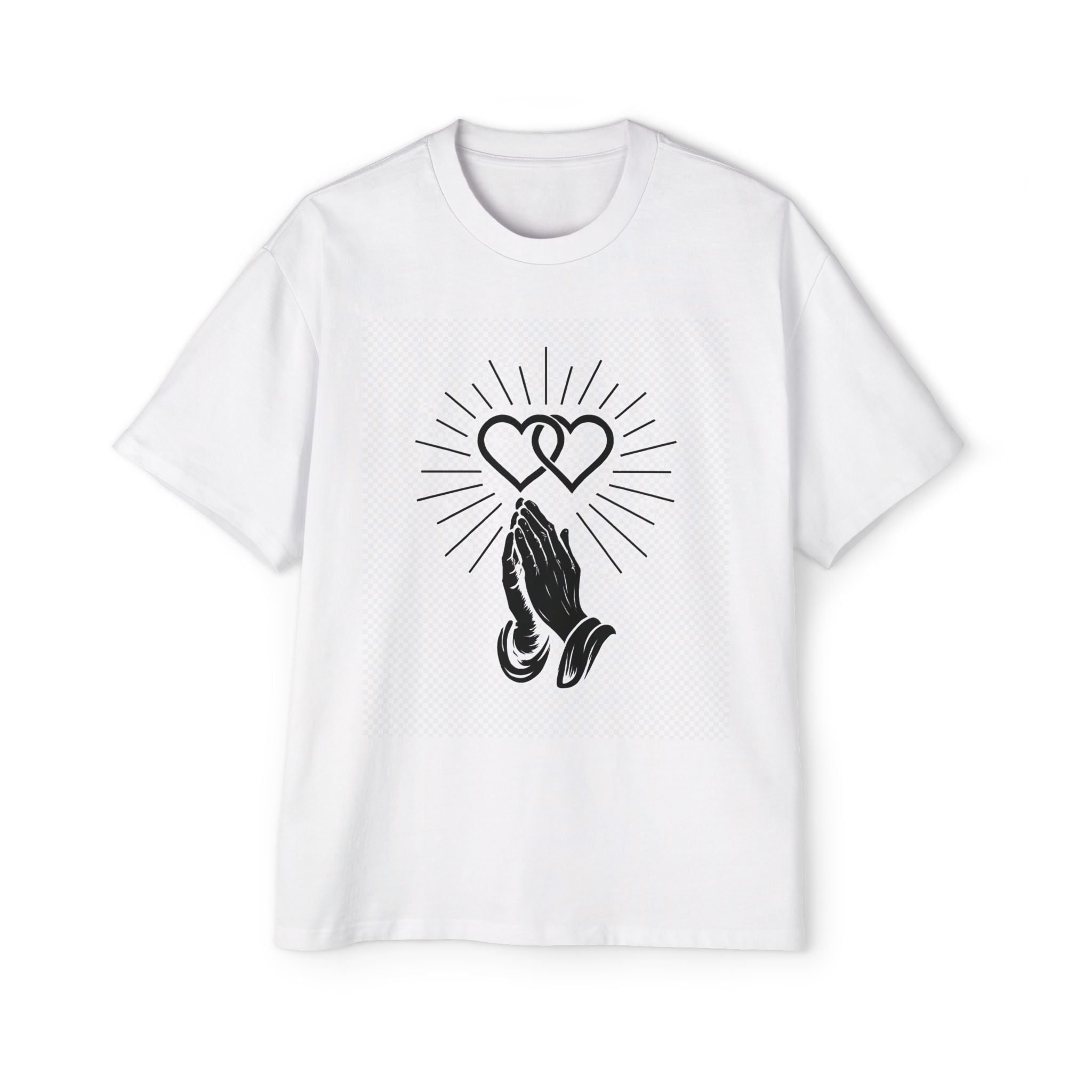 Prayer Hands & Hearts Graphic Tee — Spiritual Vintage Men’s Oversized Shirt