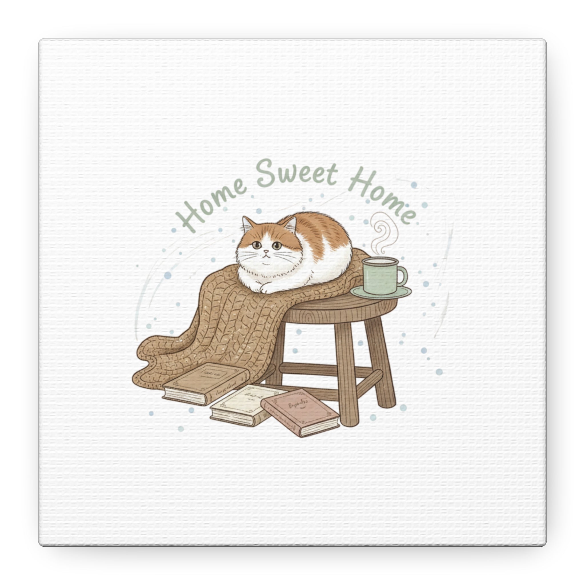 Home Sweet Home cat print Canvas | introvert homebody decor, cozy winter wall art