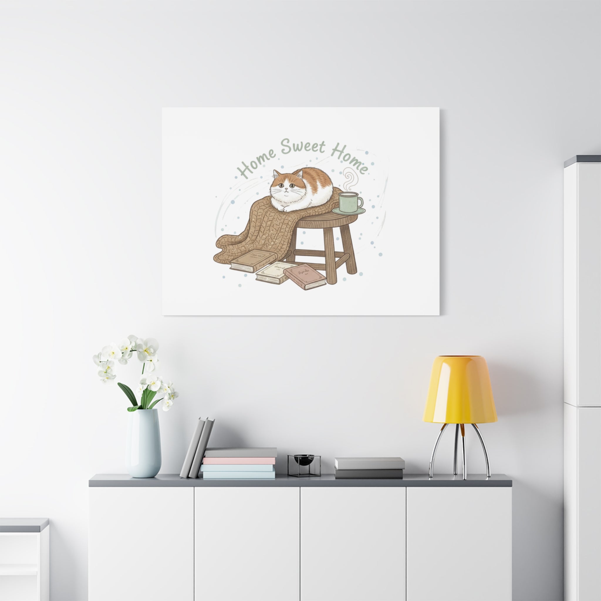 Home Sweet Home cat print Canvas | introvert homebody decor, cozy winter wall art