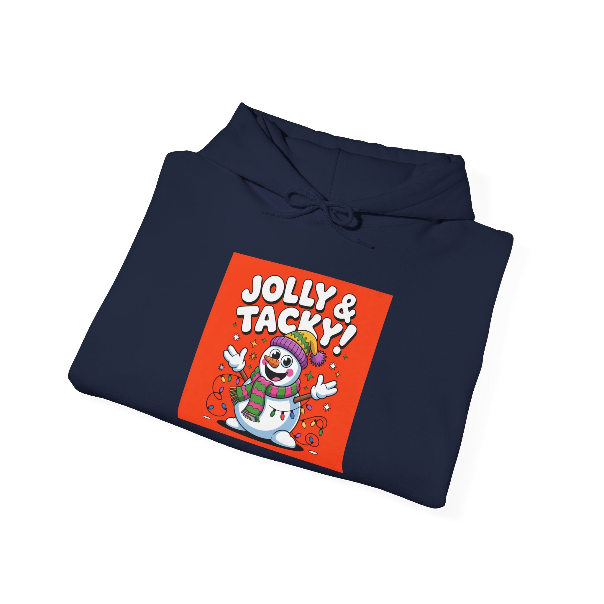 Jolly & Tacky Snowman Hoodie | ugly Christmas party sweatshirt, novelty holiday knit