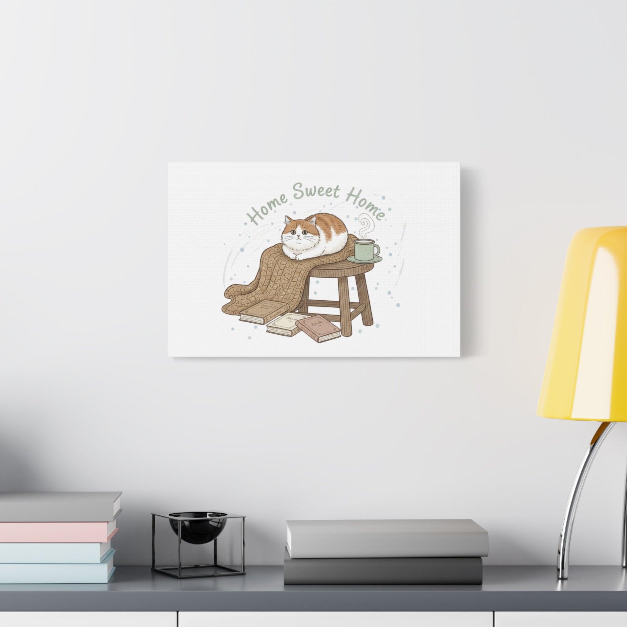 Home Sweet Home cat print Canvas | introvert homebody decor, cozy winter wall art
