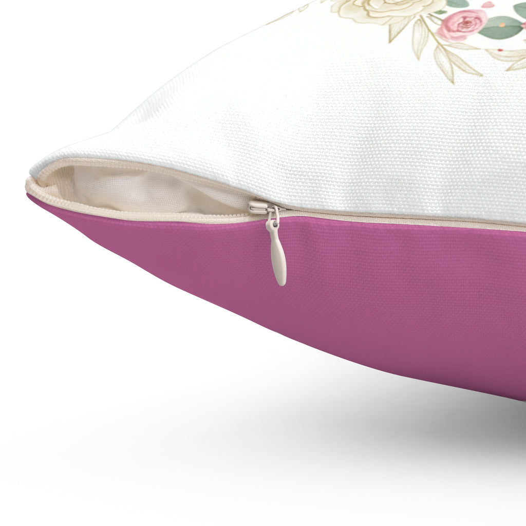 I Love You Floral Wreath Pillow - Romantic Decorative Square Throw Pillow