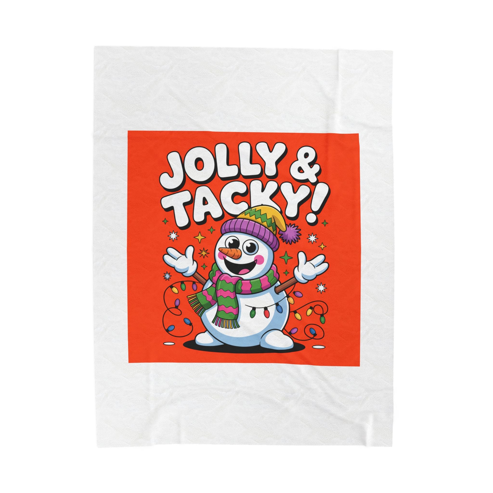 Jolly & Tacky Snowman Velveteen Blanket | ugly Christmas sweater, festive gag blanket