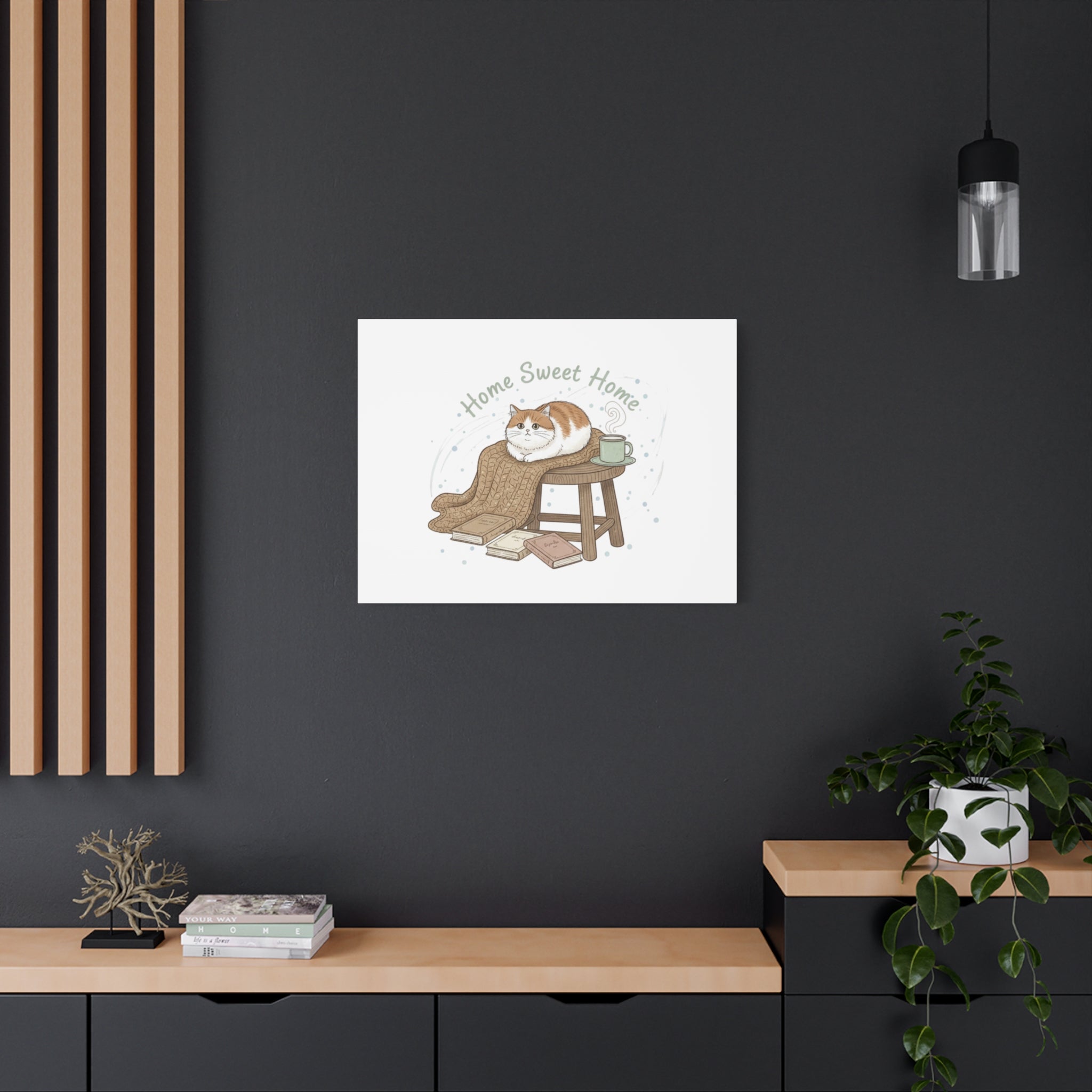 Home Sweet Home cat print Canvas | introvert homebody decor, cozy winter wall art