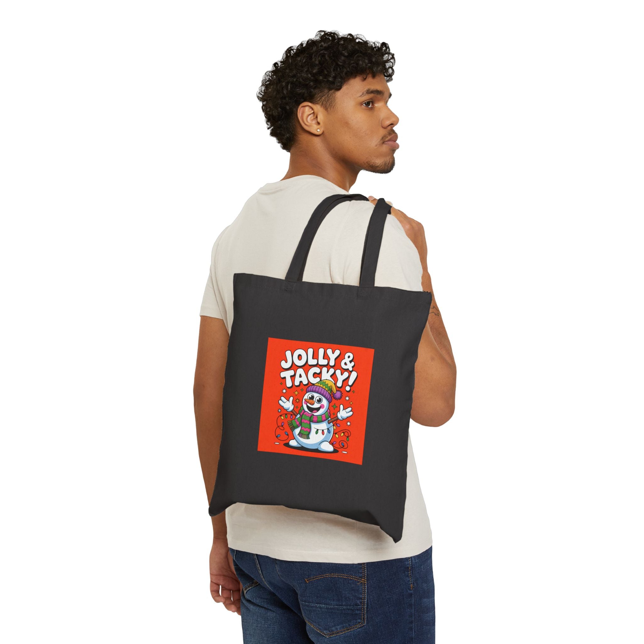 Jolly & Tacky Snowman Tote | ugly Christmas sweater, festive gag sweater