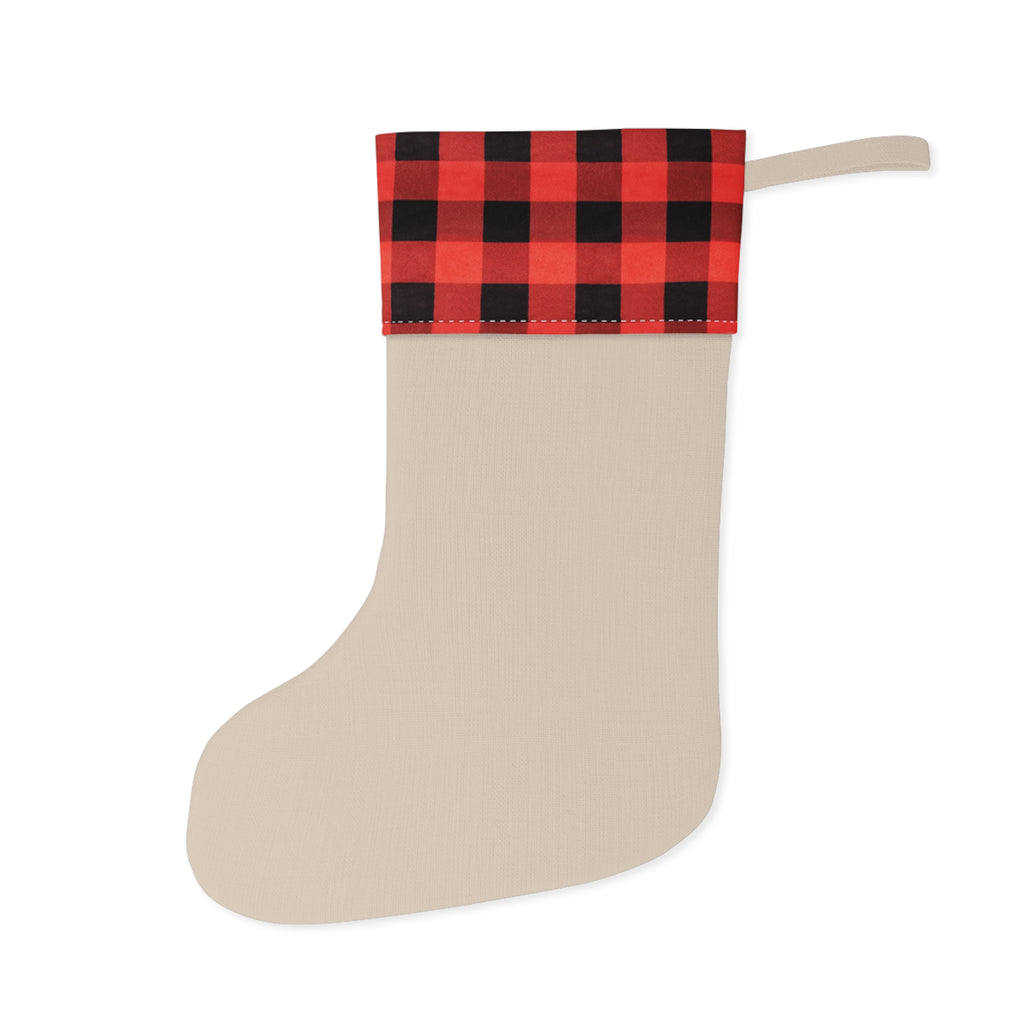 Merry Christmas Buffalo Plaid Stocking — Holiday Decorative Christmas Stocking with Bow & Holly