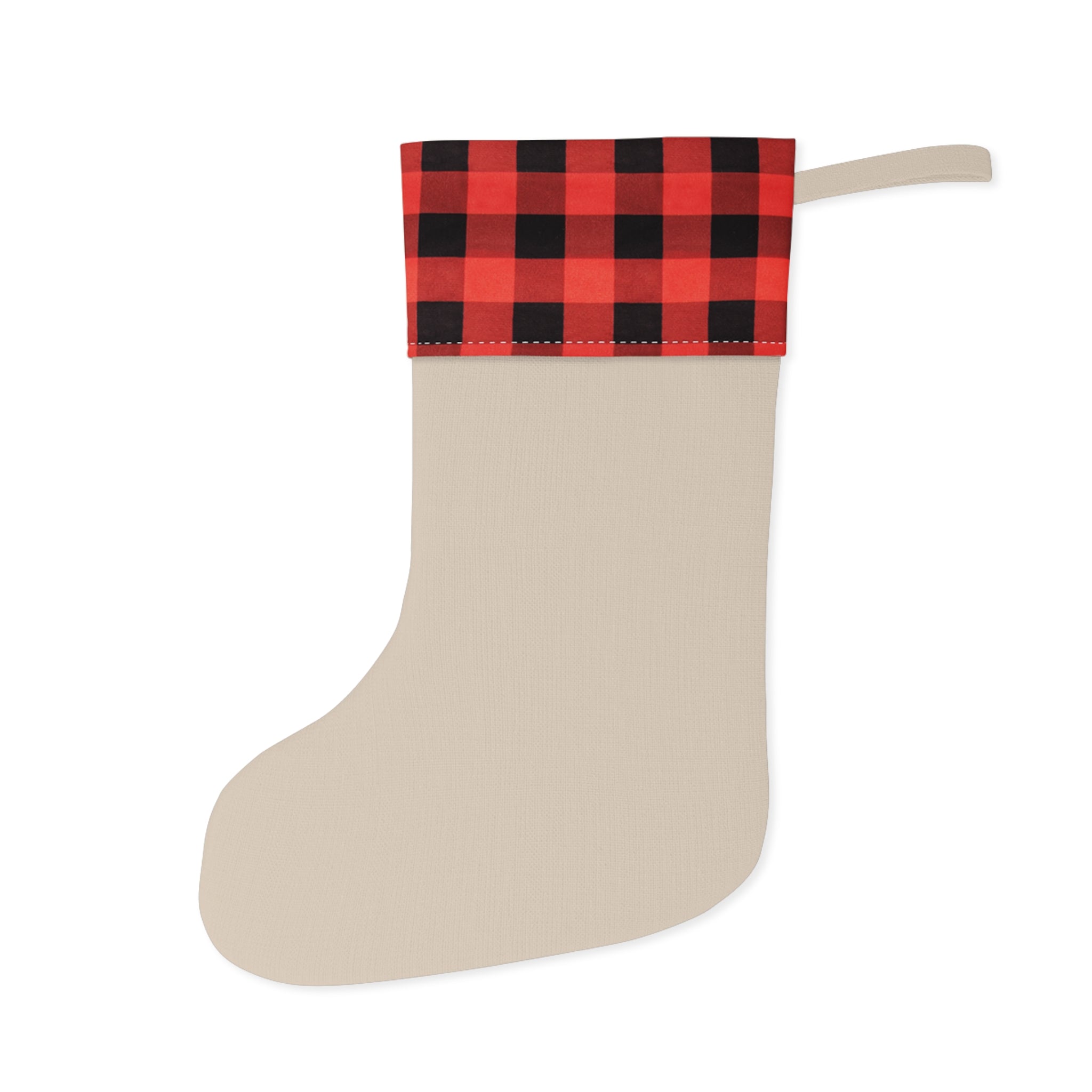 Merry Christmas Buffalo Plaid Stocking — Holiday Decorative Christmas Stocking with Bow & Holly