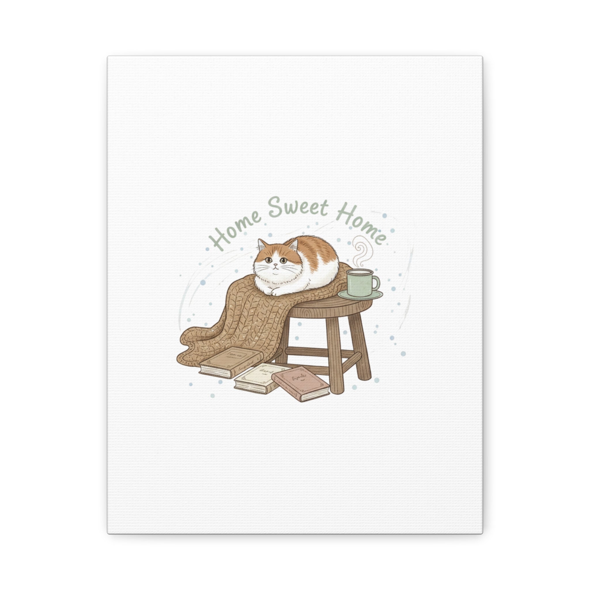 Home Sweet Home cat print Canvas | introvert homebody decor, cozy winter wall art
