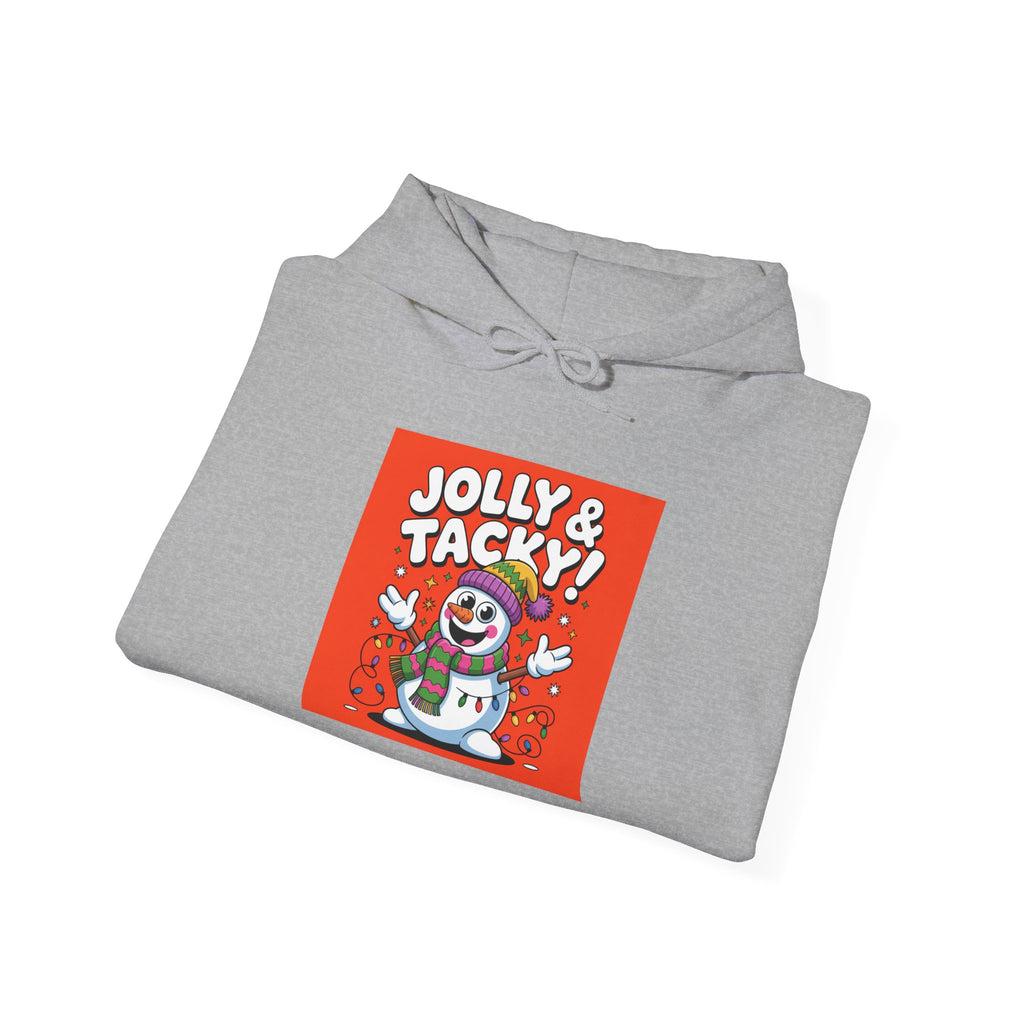 Jolly & Tacky Snowman Hoodie | ugly Christmas party sweatshirt, novelty holiday knit