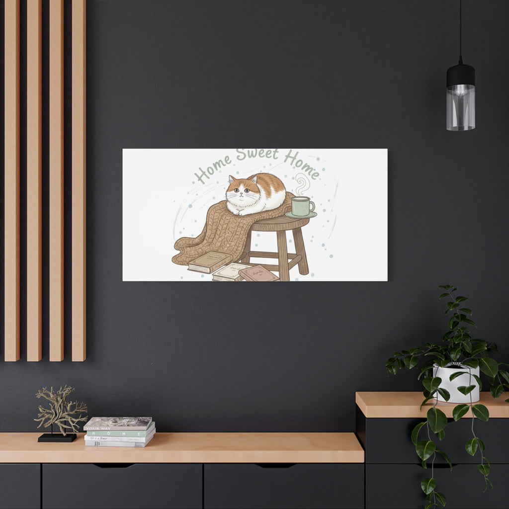 Home Sweet Home cat print Canvas | introvert homebody decor, cozy winter wall art