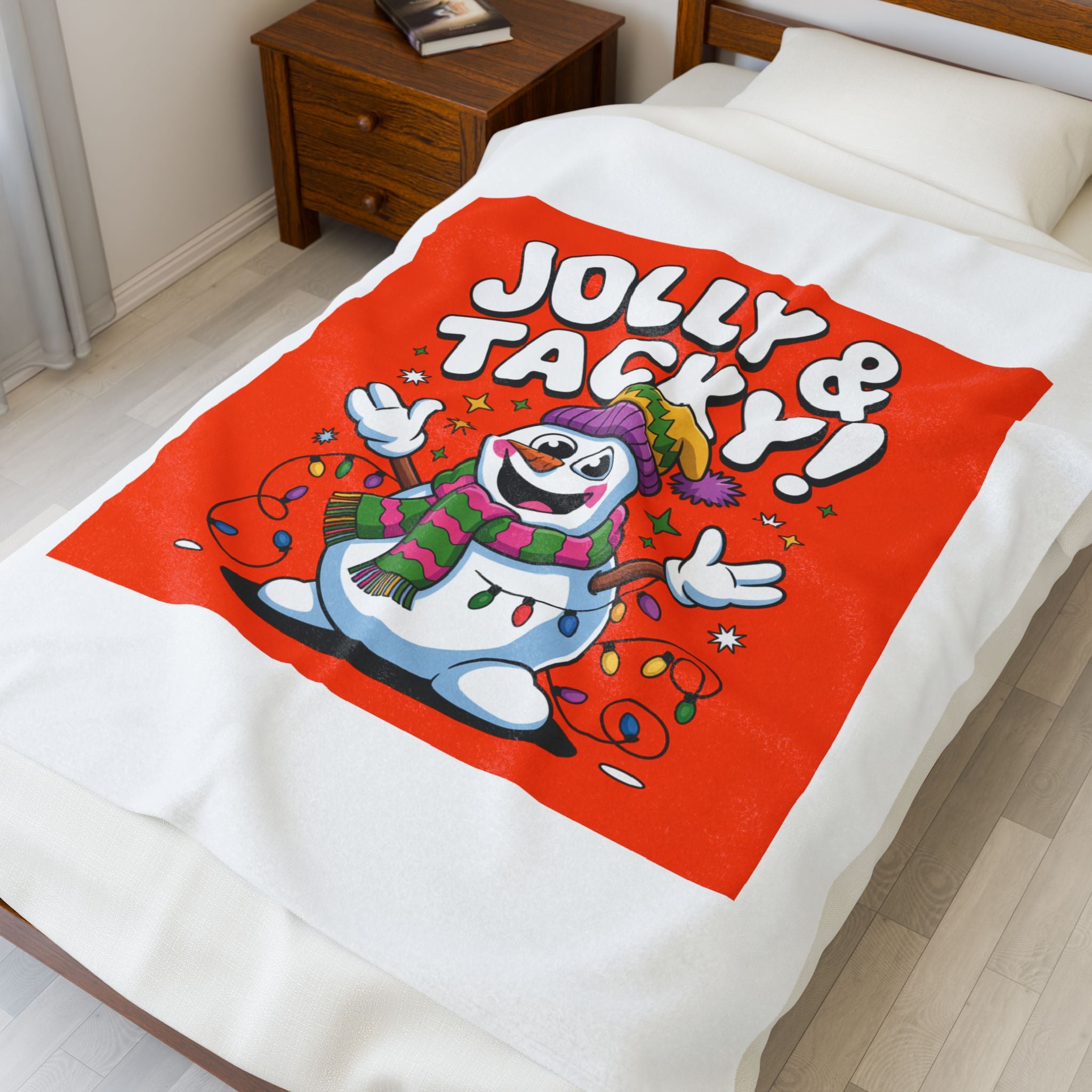Jolly & Tacky Snowman Velveteen Blanket | ugly Christmas sweater, festive gag blanket