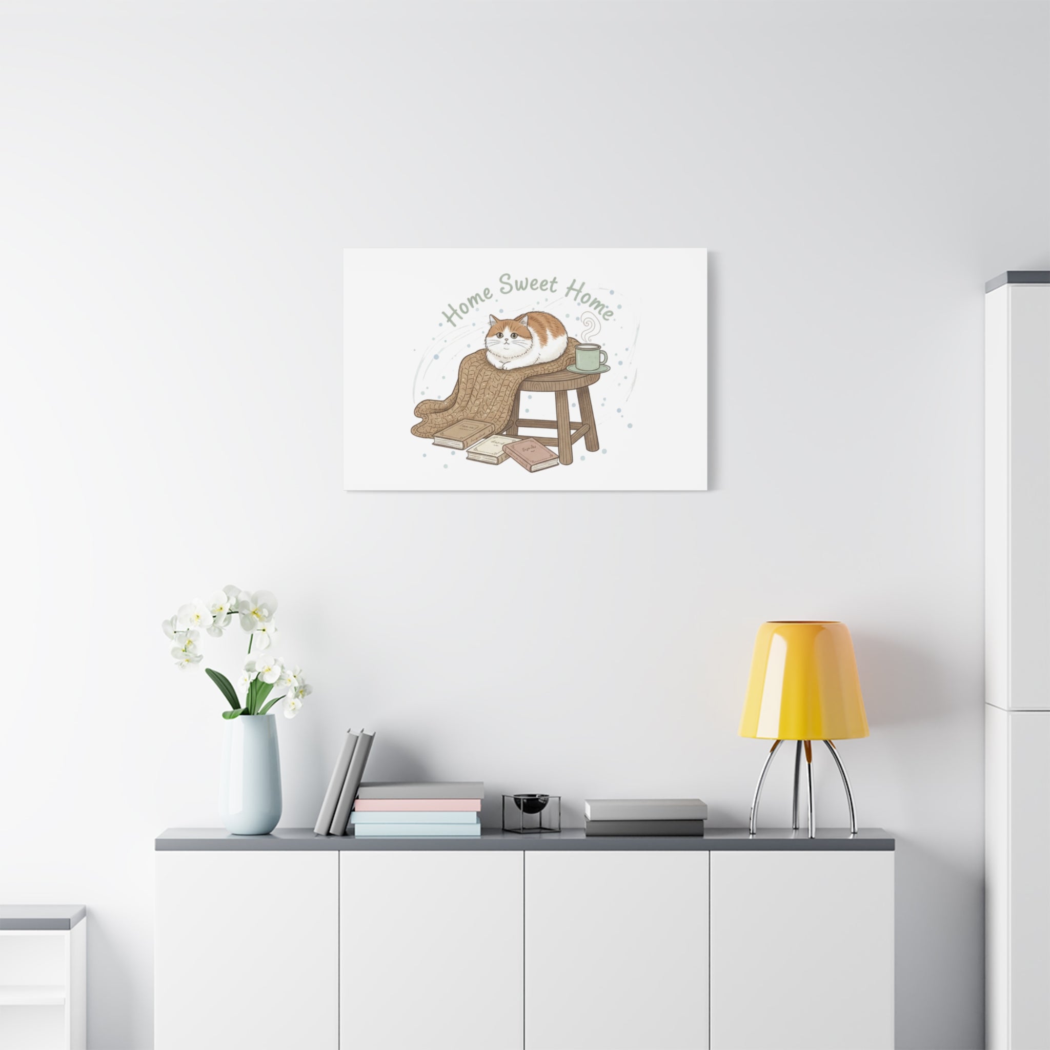 Home Sweet Home cat print Canvas | introvert homebody decor, cozy winter wall art