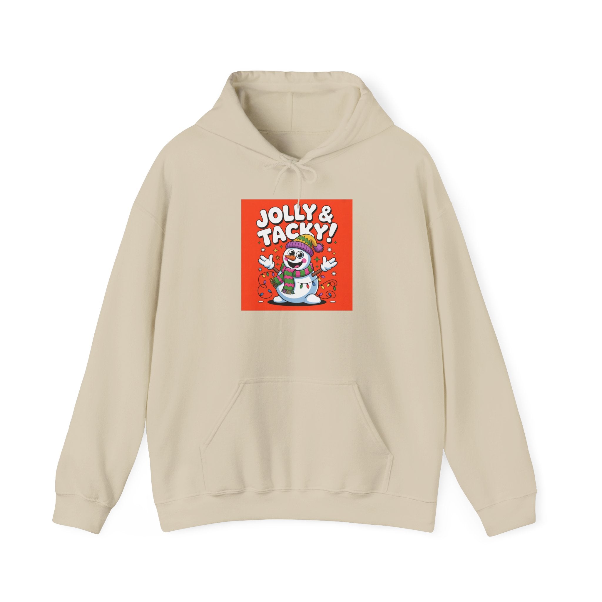 Jolly & Tacky Snowman Hoodie | ugly Christmas party sweatshirt, novelty holiday knit