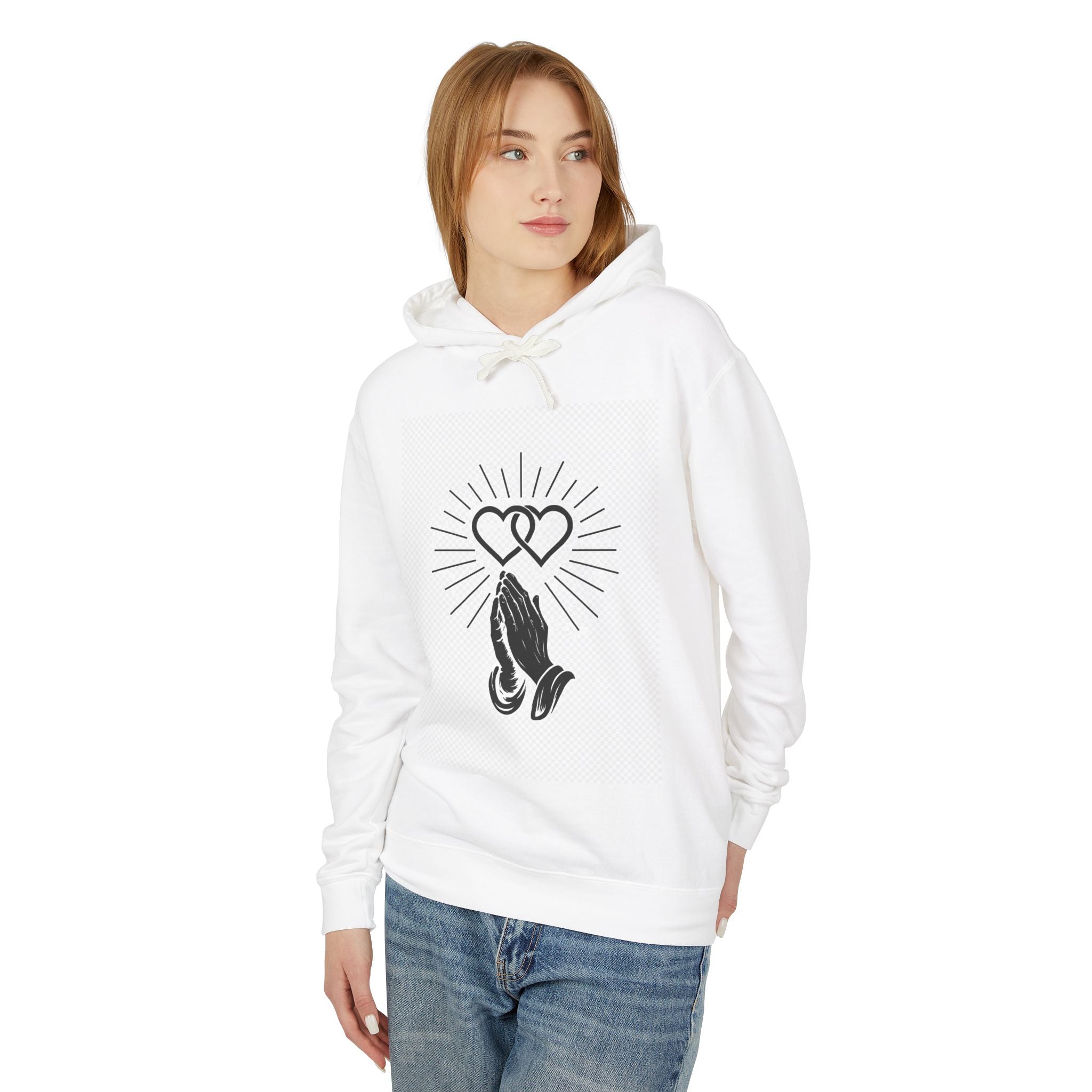 Prayer Hands Heart Hoodie — Religious Faith Graphic Hooded Sweatshirt