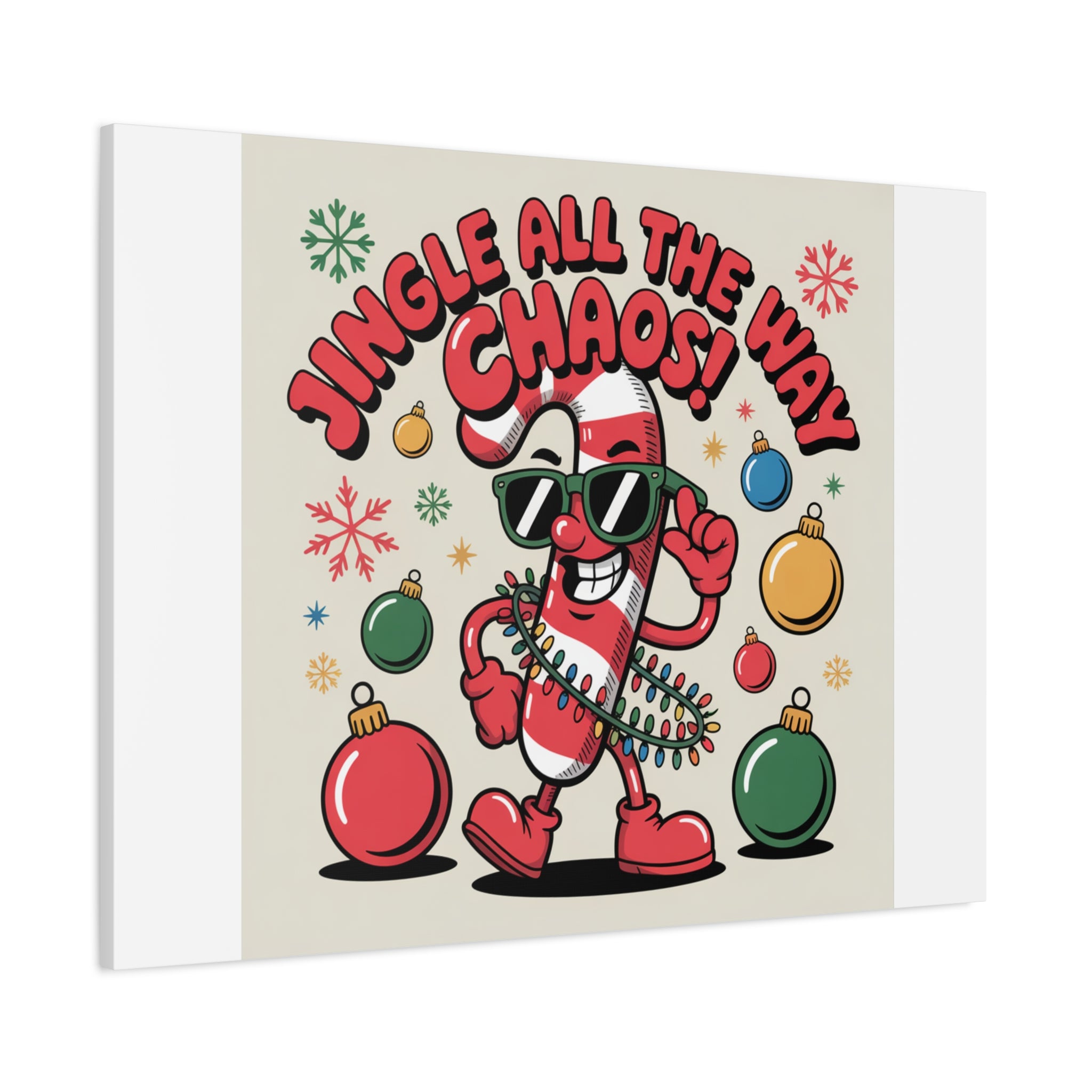 Jingle All The Way Chaos Candy Cane Canvas | ugly Christmas sweater, festive gag sweater