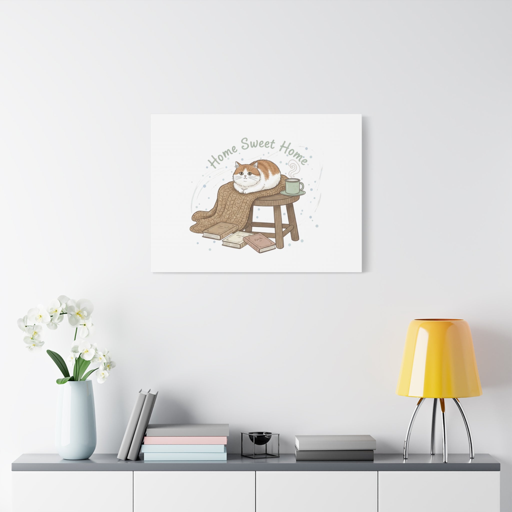 Home Sweet Home cat print Canvas | introvert homebody decor, cozy winter wall art