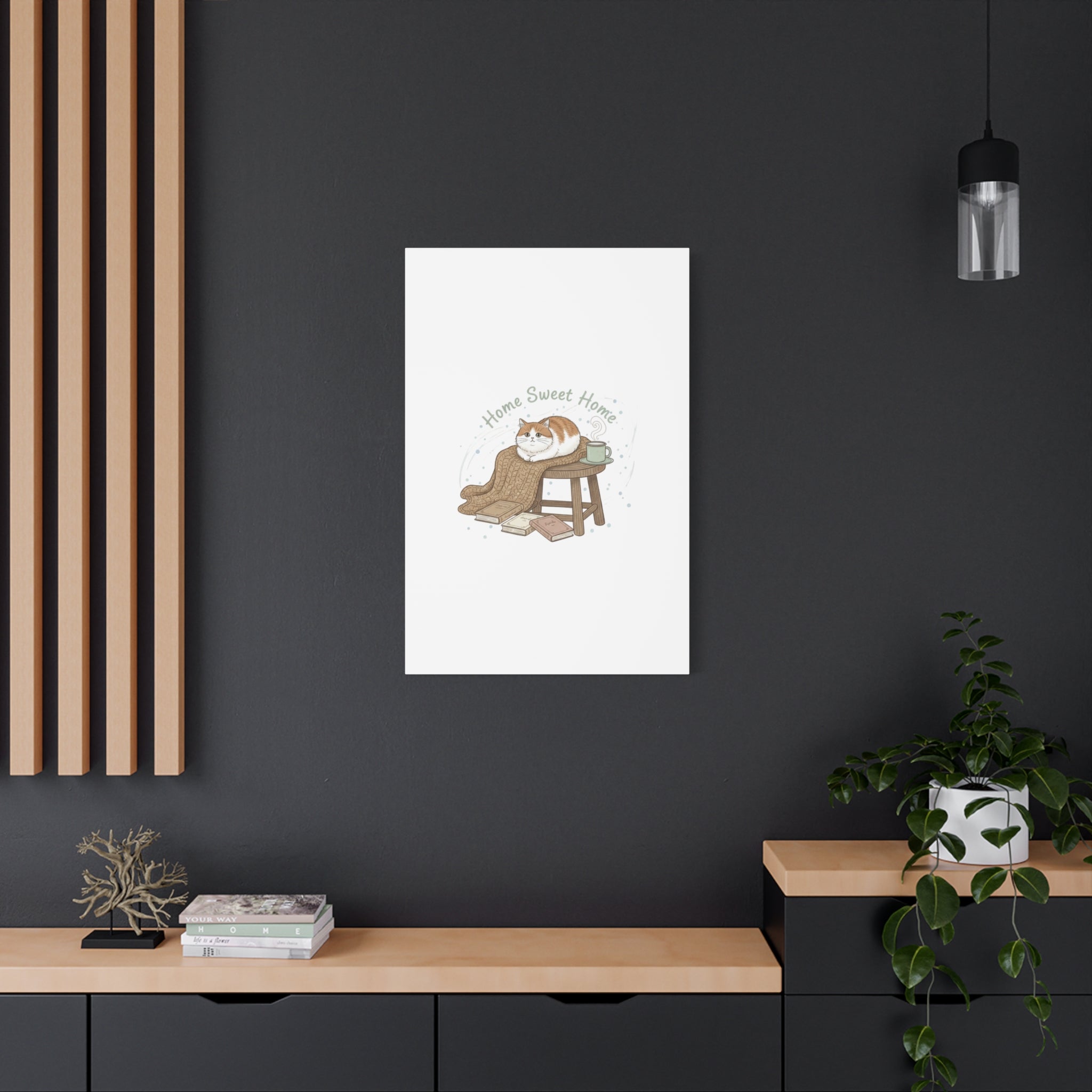 Home Sweet Home cat print Canvas | introvert homebody decor, cozy winter wall art