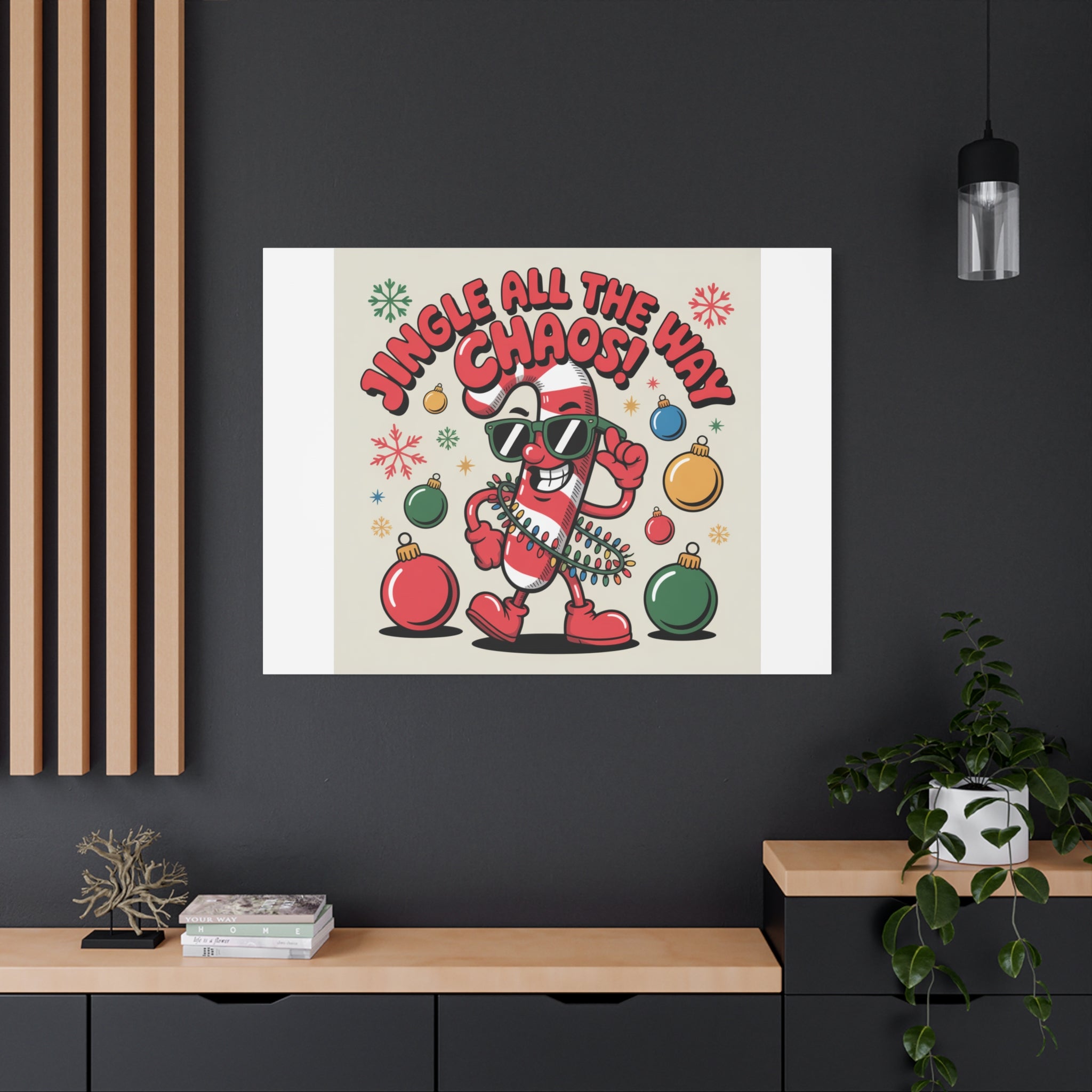 Jingle All The Way Chaos Candy Cane Canvas | ugly Christmas sweater, festive gag sweater