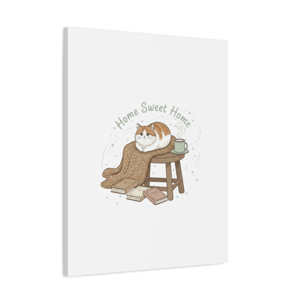 Home Sweet Home cat print Canvas | introvert homebody decor, cozy winter wall art