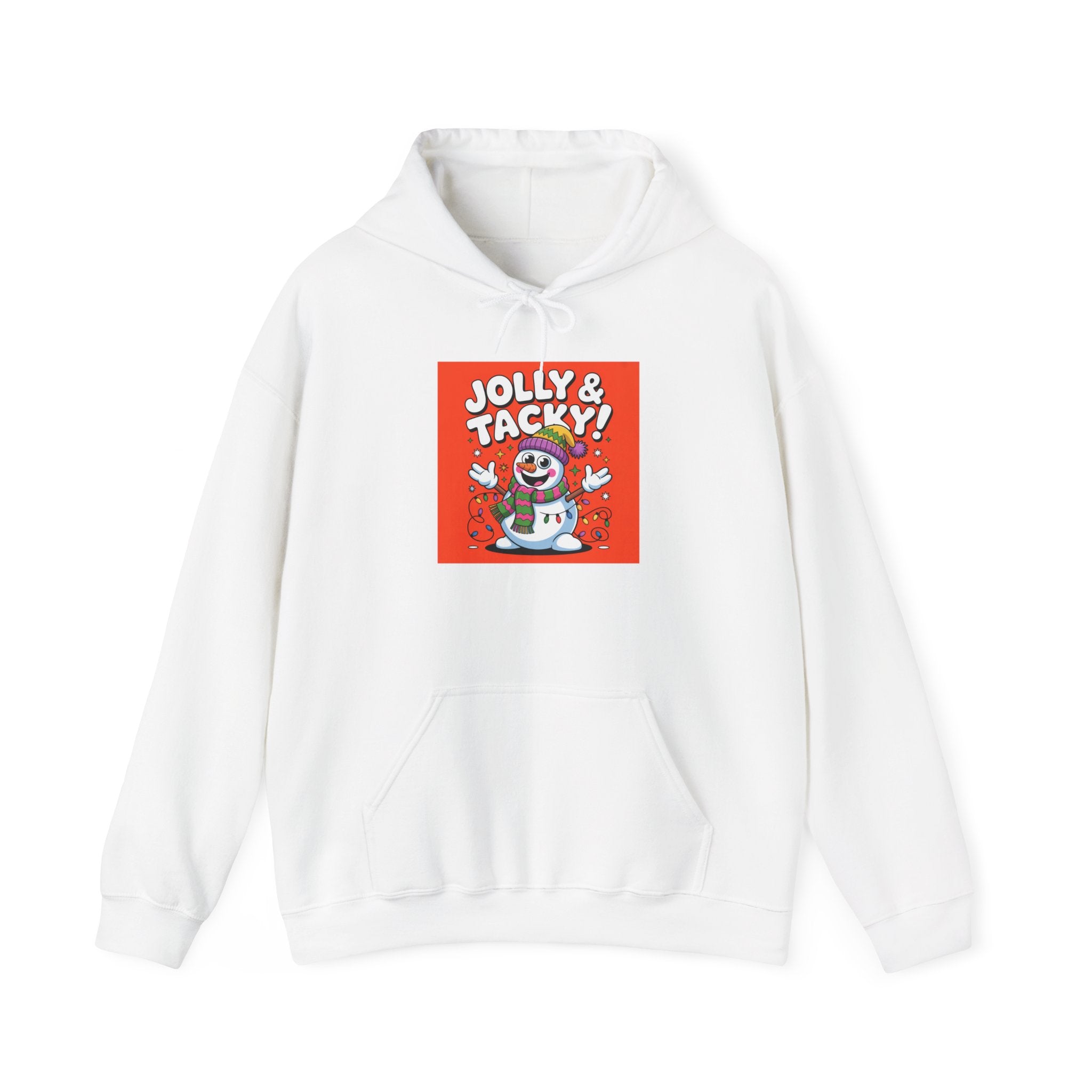 Jolly & Tacky Snowman Hoodie | ugly Christmas party sweatshirt, novelty holiday knit