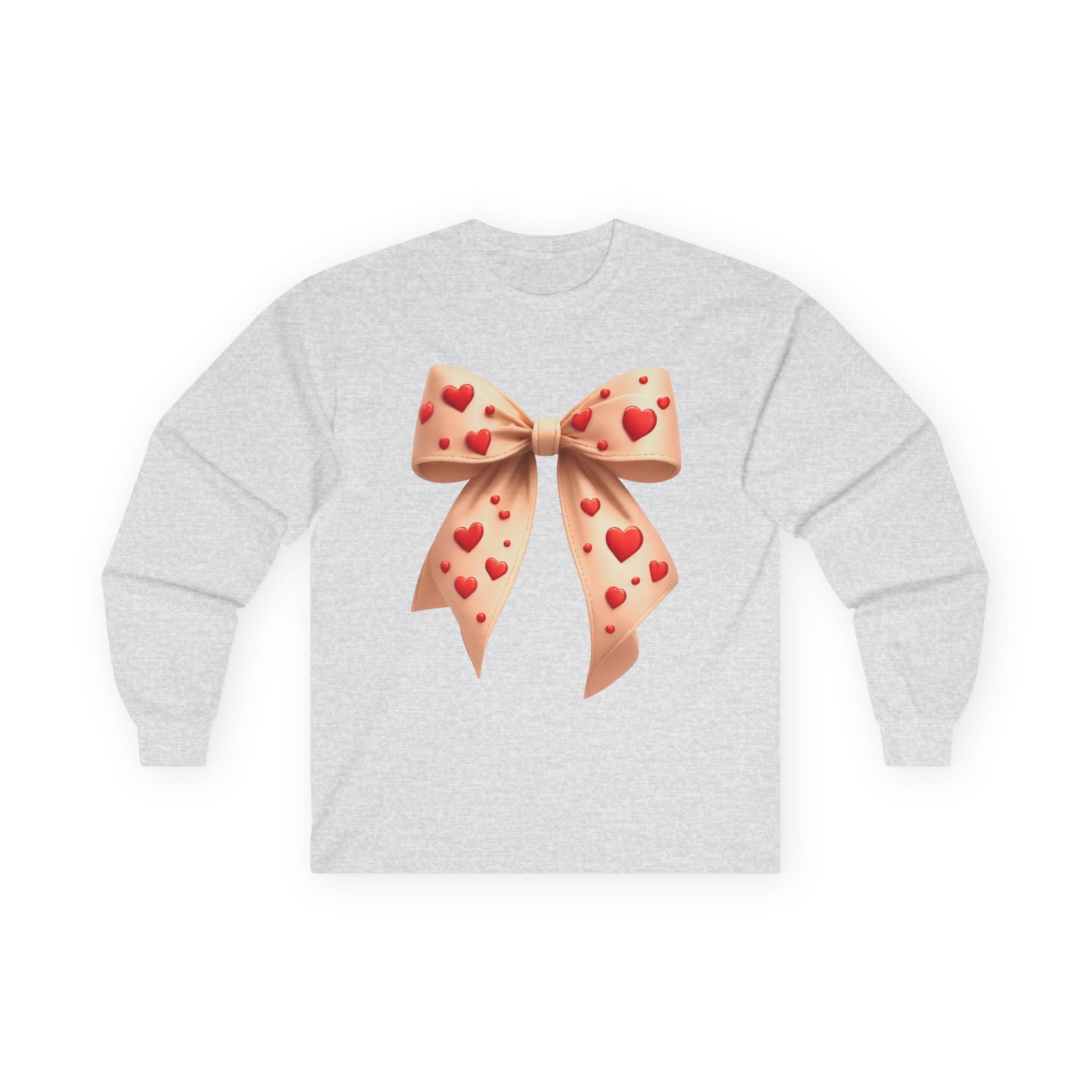 Long Sleeve Tee — Pink Heart Bow Graphic for Valentine's Day & Gifts