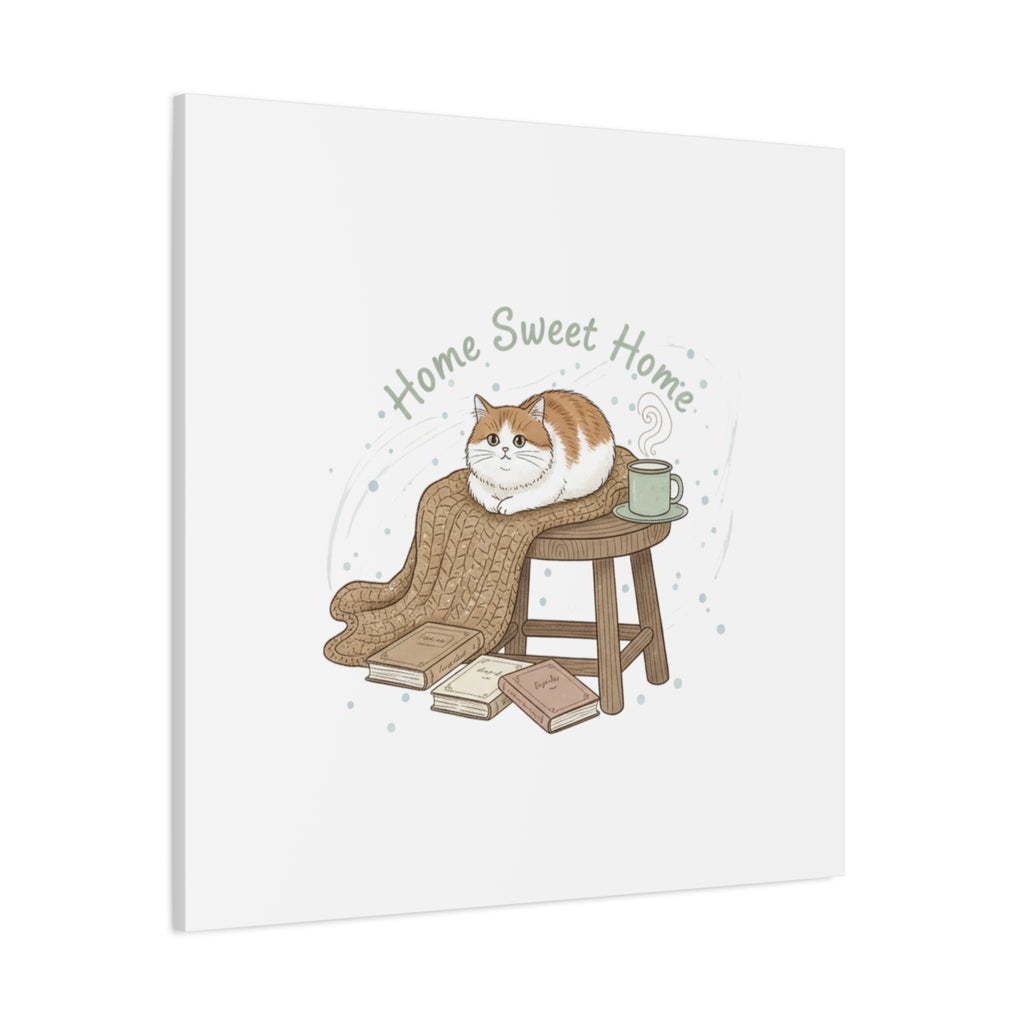 Home Sweet Home cat print Canvas | introvert homebody decor, cozy winter wall art