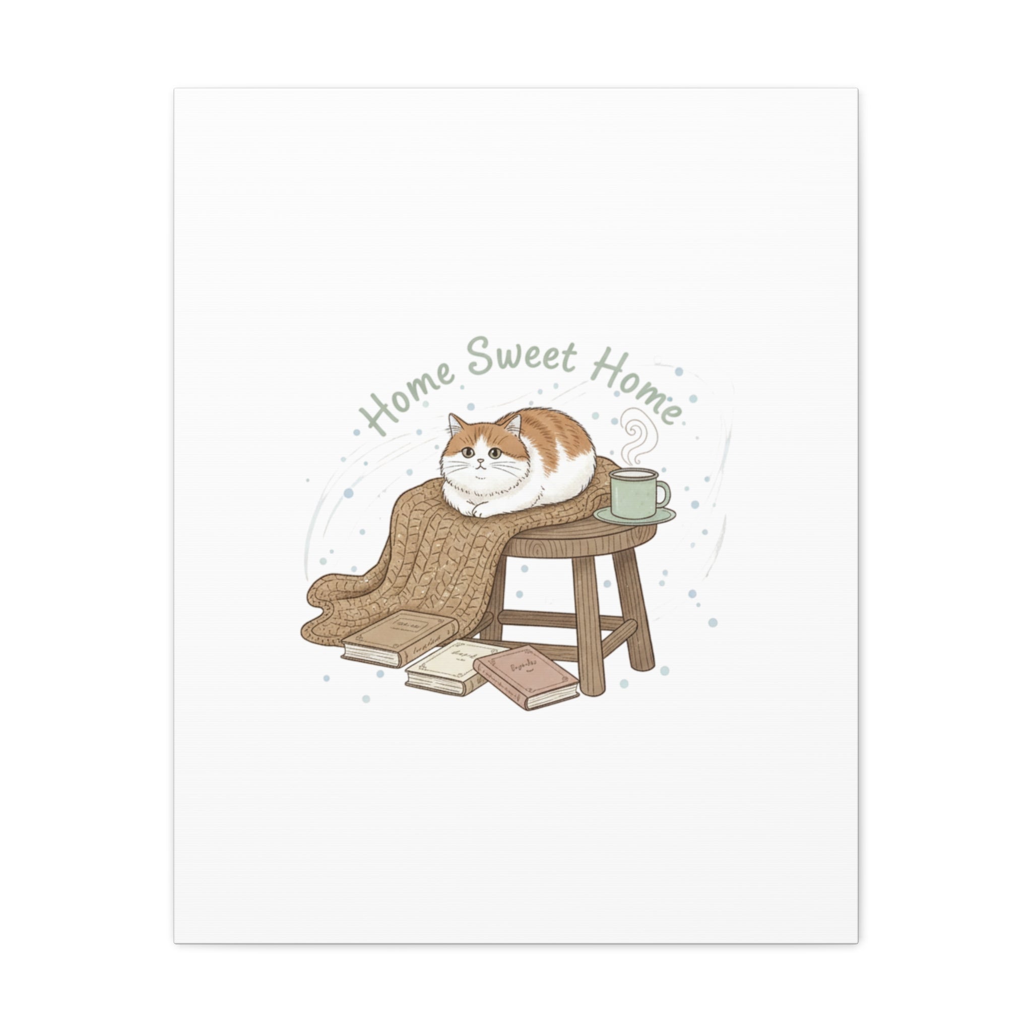 Home Sweet Home cat print Canvas | introvert homebody decor, cozy winter wall art