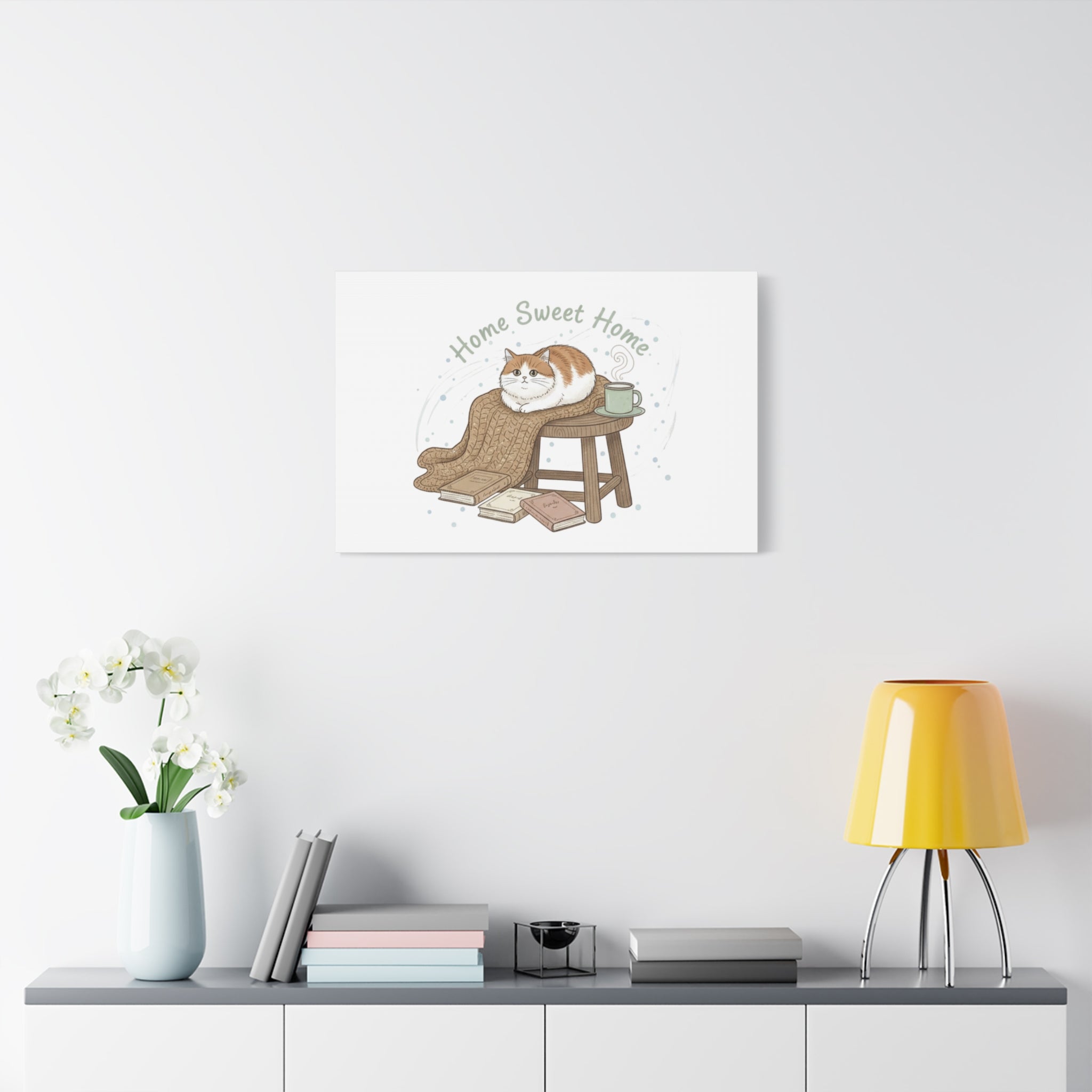 Home Sweet Home cat print Canvas | introvert homebody decor, cozy winter wall art