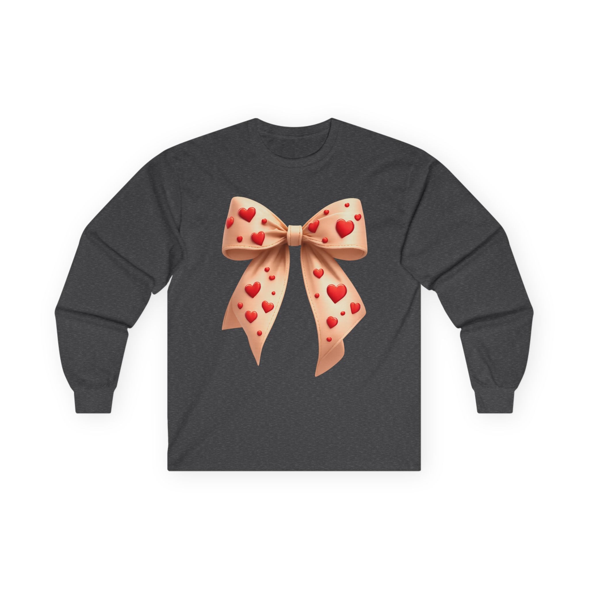 Long Sleeve Tee — Pink Heart Bow Graphic for Valentine's Day & Gifts