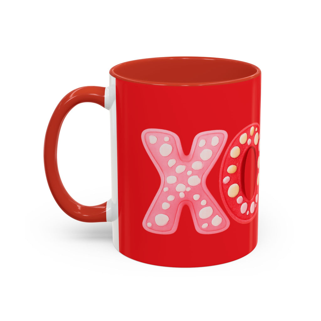 XO Valentine Coffee Mug — Red Accent Romantic Ceramic Mug