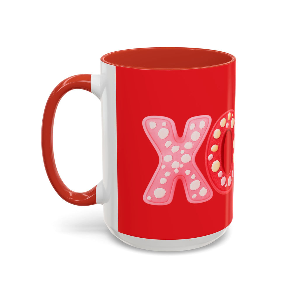 XO Valentine Coffee Mug — Red Accent Romantic Ceramic Mug