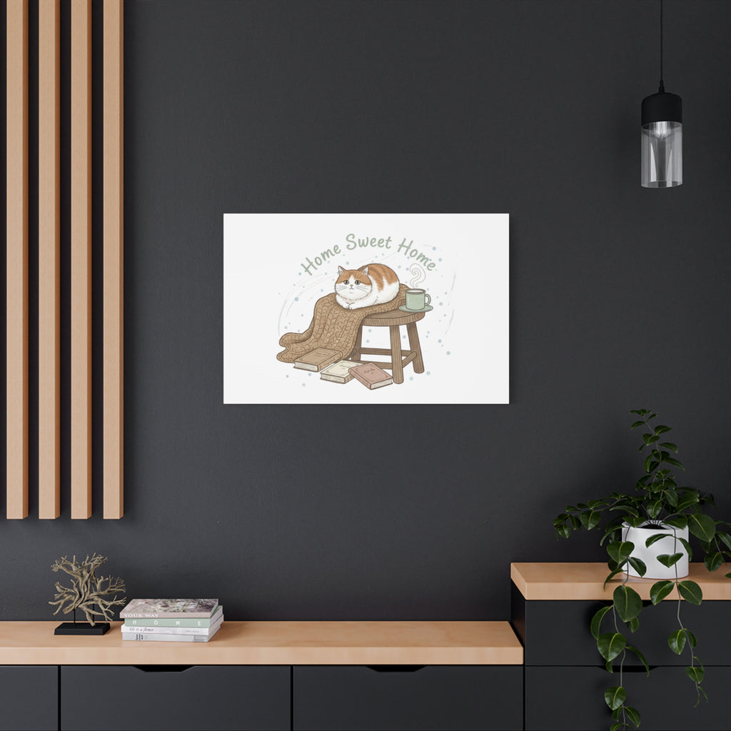 Home Sweet Home cat print Canvas | introvert homebody decor, cozy winter wall art