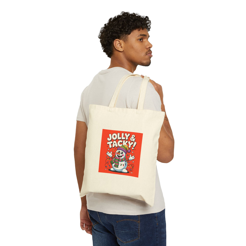 Jolly & Tacky Snowman Tote | ugly Christmas sweater, festive gag sweater