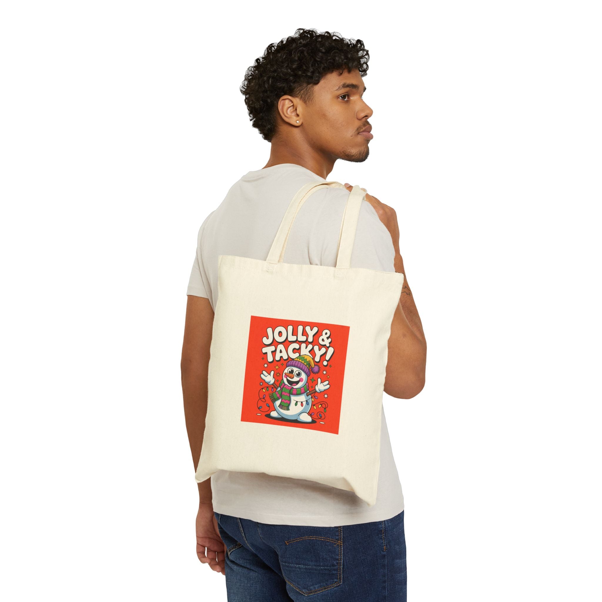 Jolly & Tacky Snowman Tote | ugly Christmas sweater, festive gag sweater
