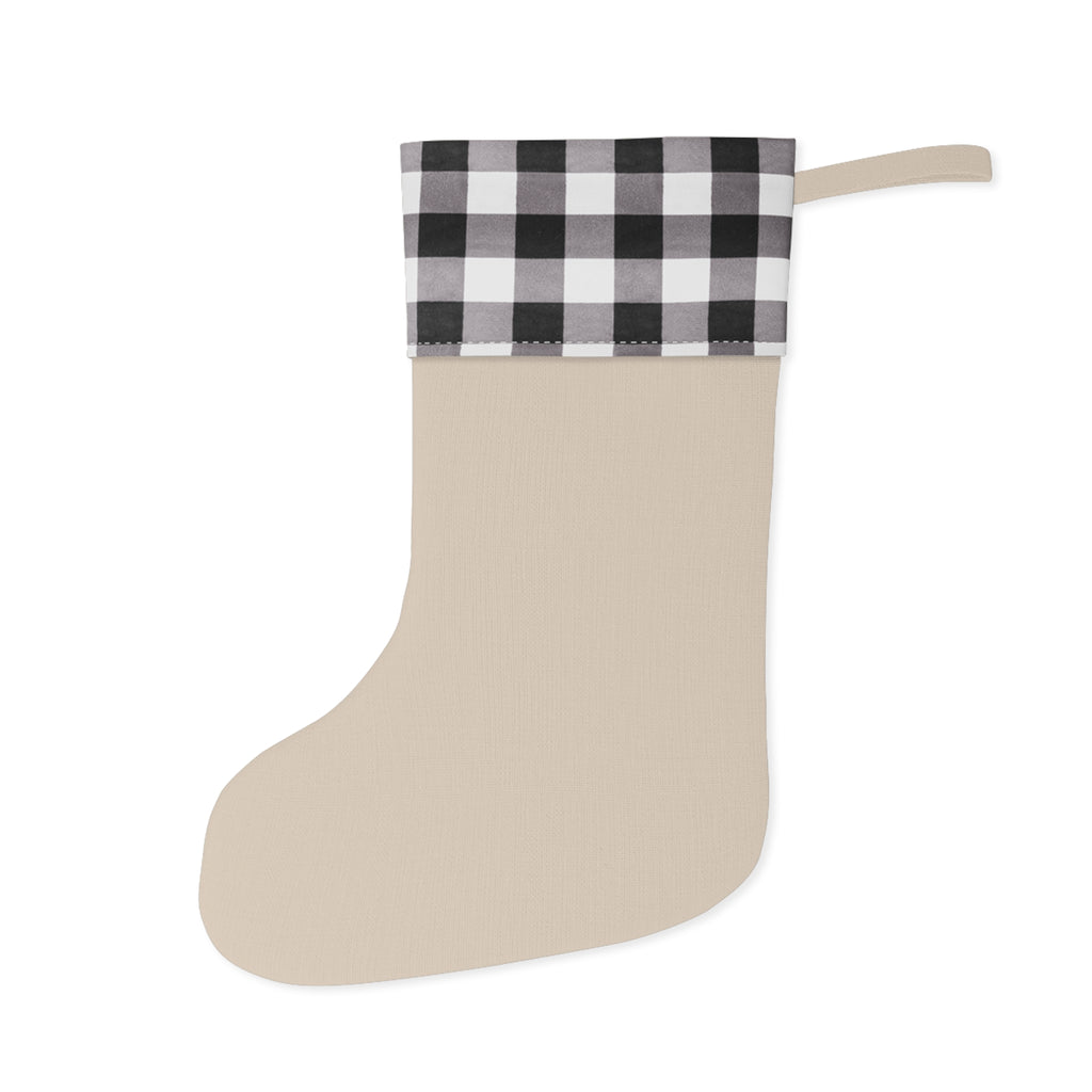 Merry Christmas Buffalo Plaid Stocking — Holiday Decorative Christmas Stocking with Bow & Holly