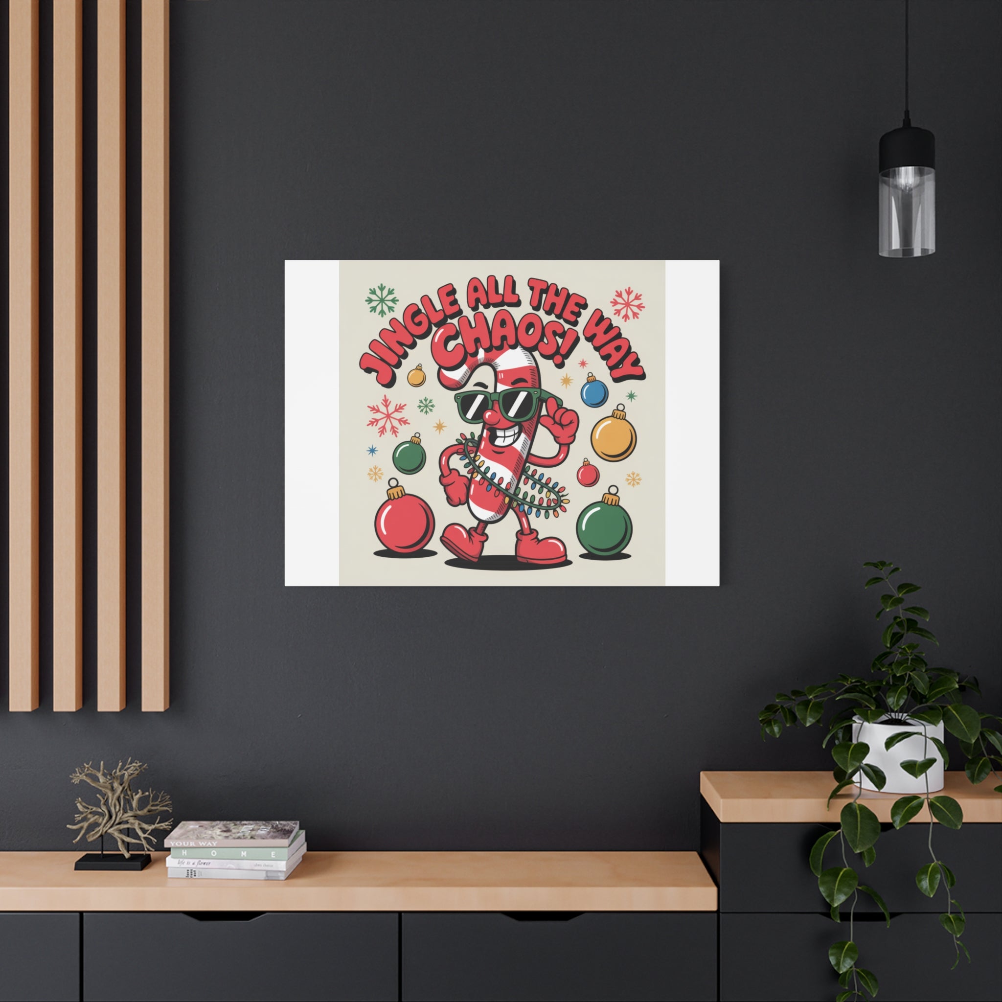 Jingle All The Way Chaos Candy Cane Canvas | ugly Christmas sweater, festive gag sweater