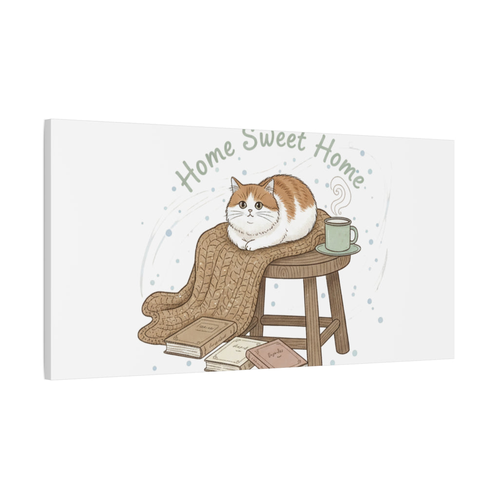 Home Sweet Home cat print Canvas | introvert homebody decor, cozy winter wall art