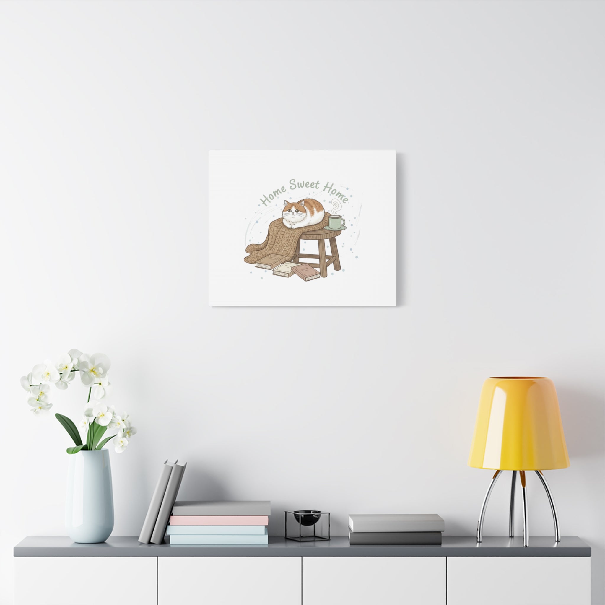 Home Sweet Home cat print Canvas | introvert homebody decor, cozy winter wall art