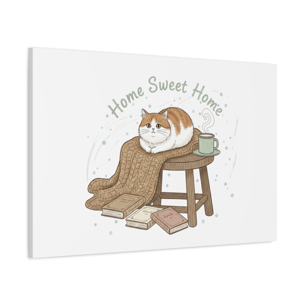 Home Sweet Home cat print Canvas | introvert homebody decor, cozy winter wall art