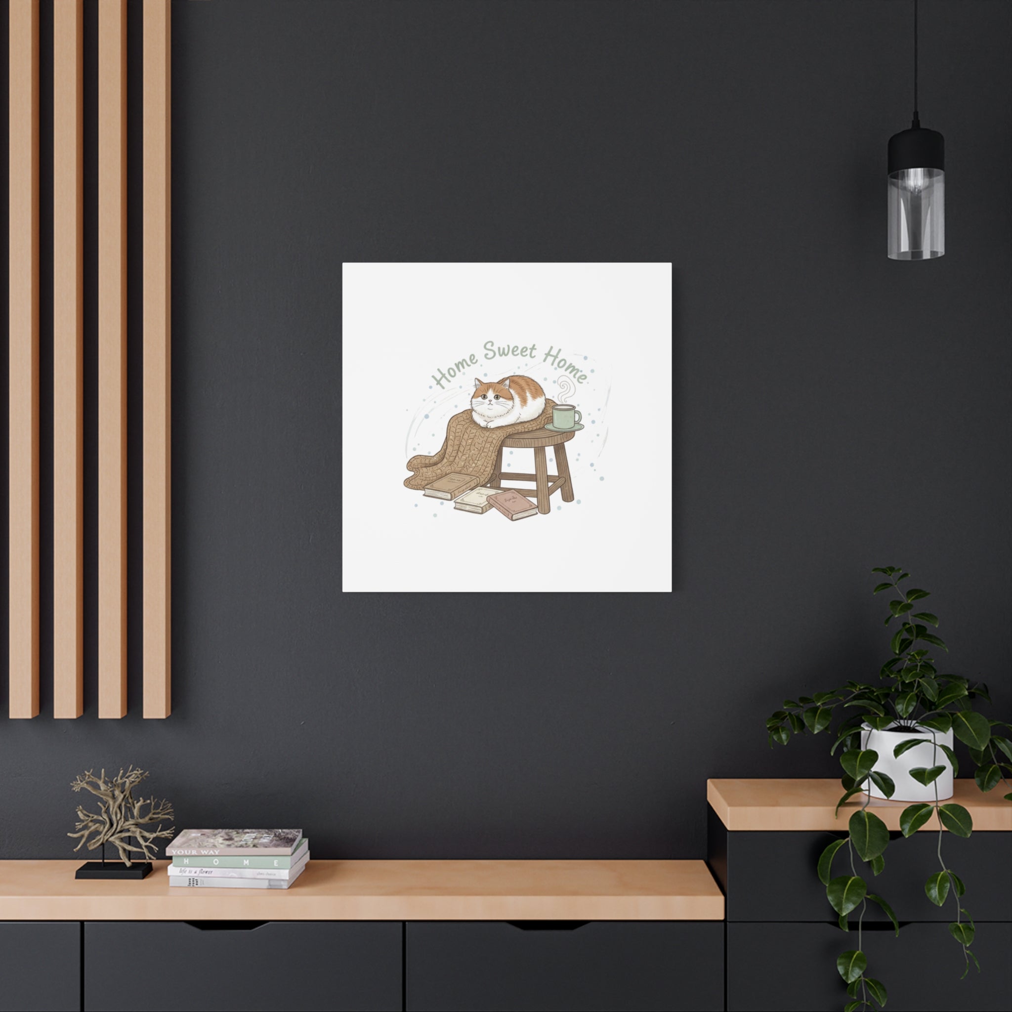 Home Sweet Home cat print Canvas | introvert homebody decor, cozy winter wall art