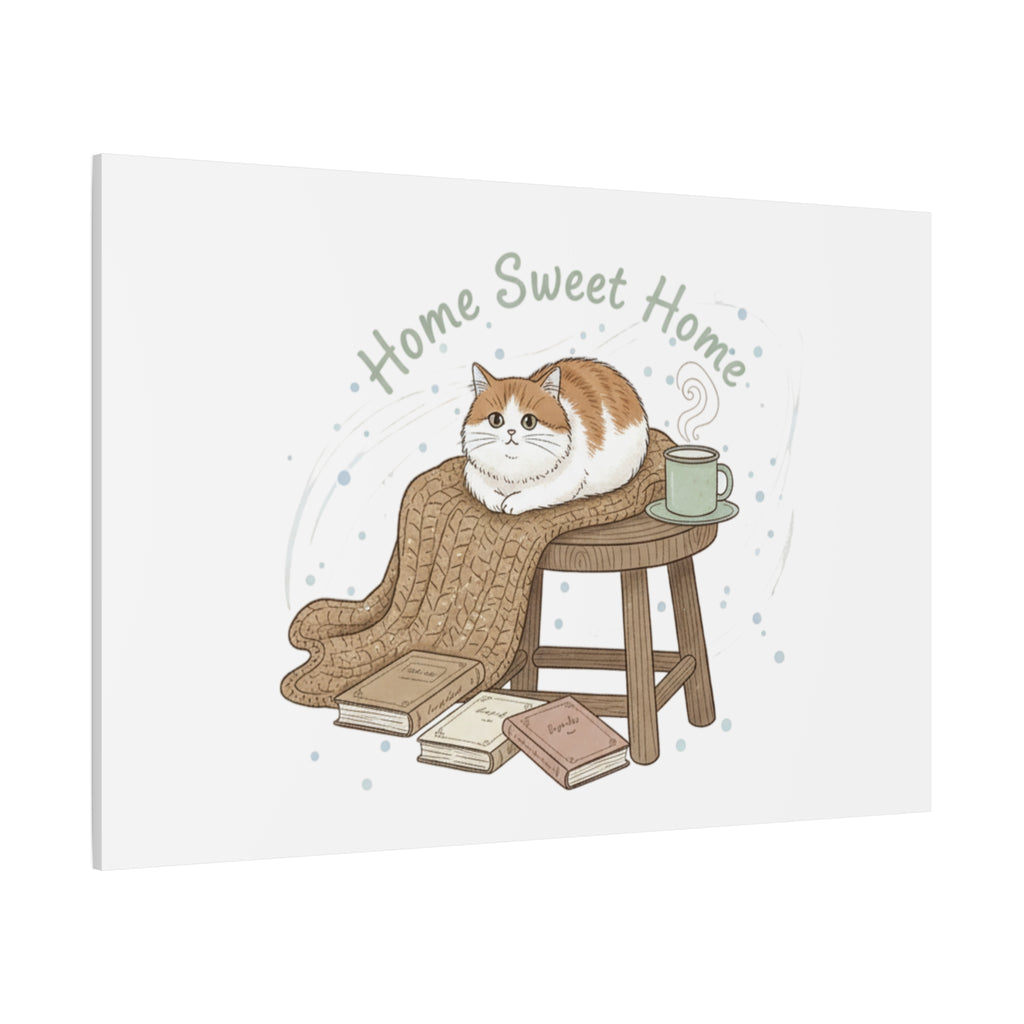 Home Sweet Home cat print Canvas | introvert homebody decor, cozy winter wall art