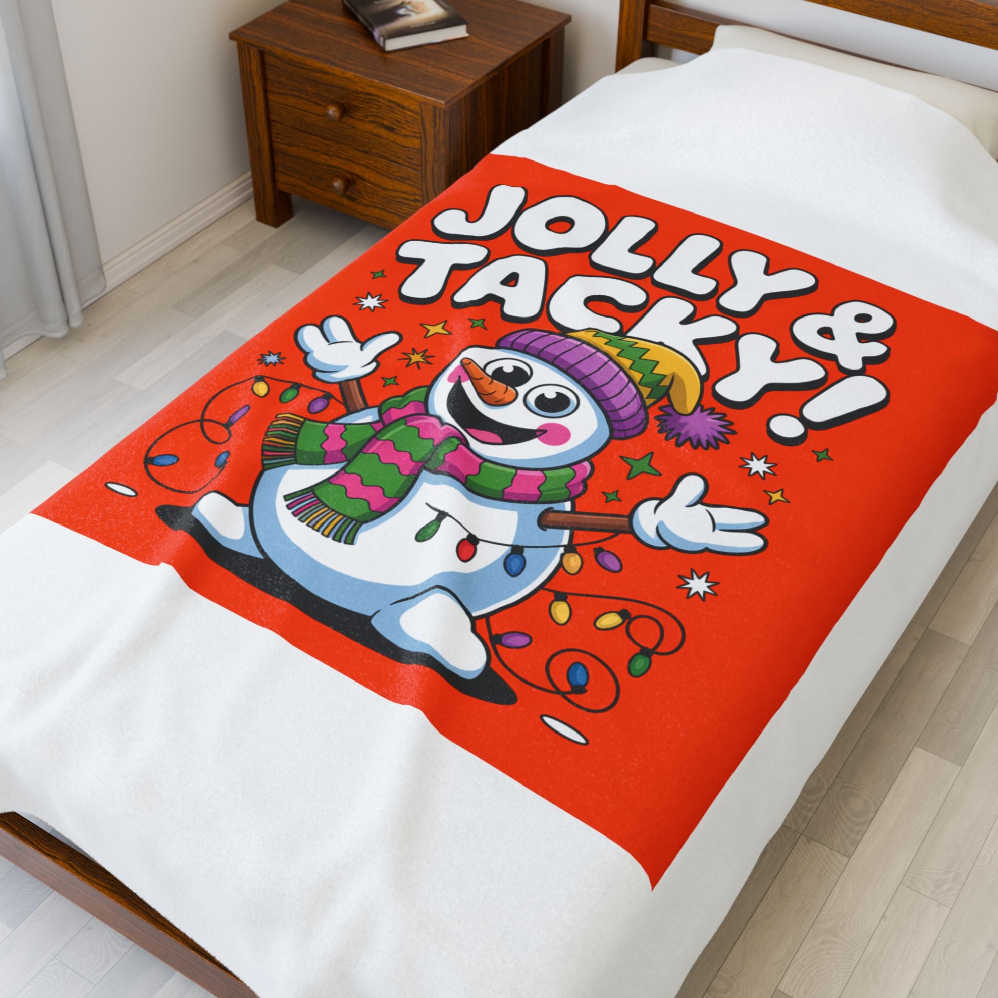 Jolly & Tacky Snowman Velveteen Blanket | ugly Christmas sweater, festive gag blanket