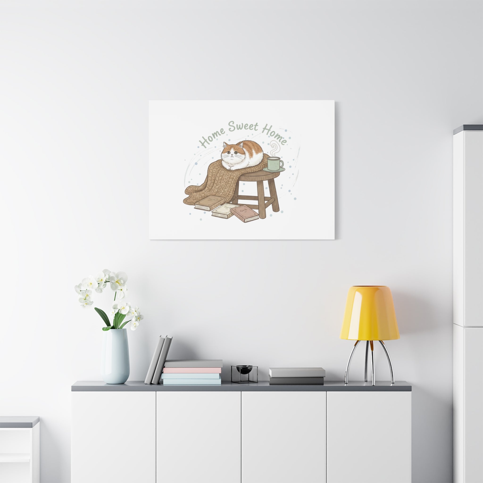 Home Sweet Home cat print Canvas | introvert homebody decor, cozy winter wall art