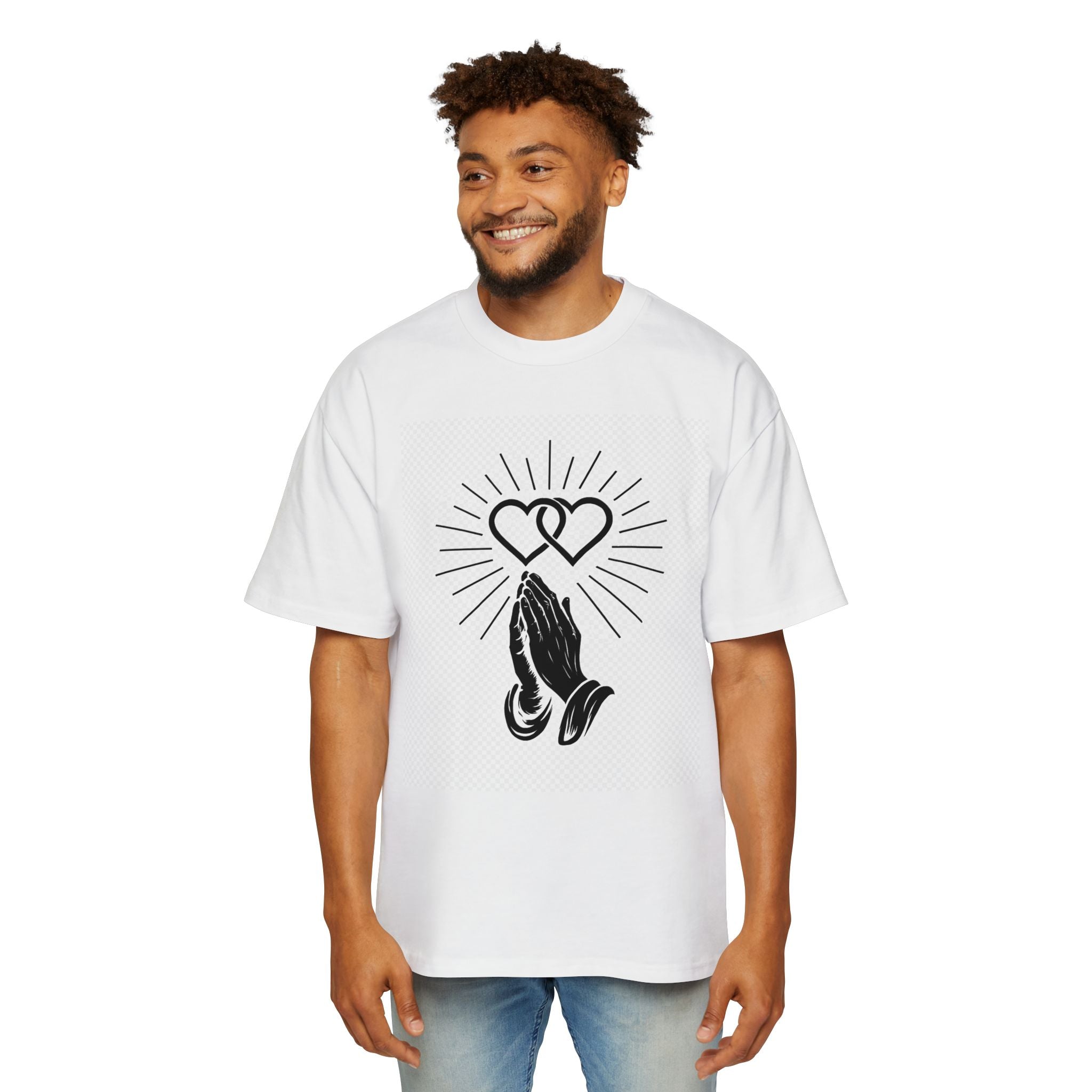 Prayer Hands & Hearts Graphic Tee — Spiritual Vintage Men’s Oversized Shirt