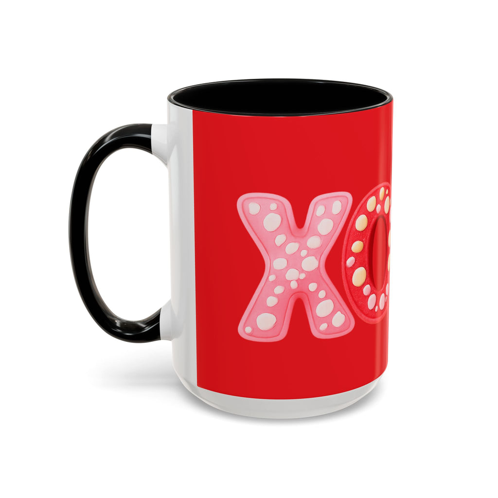 XO Valentine Coffee Mug — Red Accent Romantic Ceramic Mug