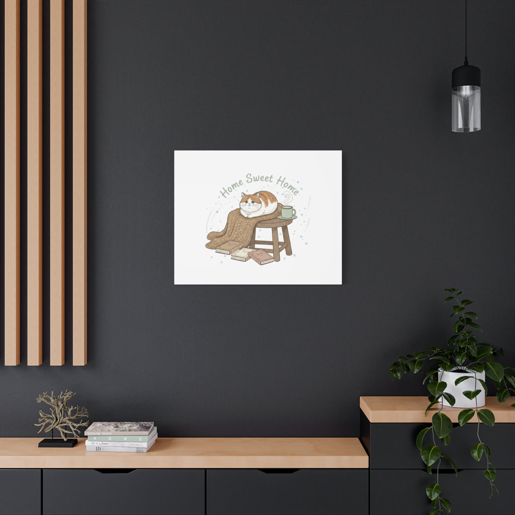 Home Sweet Home cat print Canvas | introvert homebody decor, cozy winter wall art