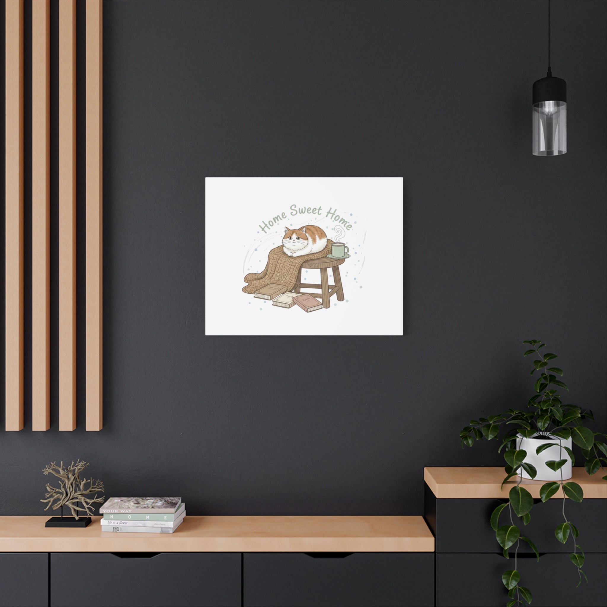 Home Sweet Home cat print Canvas | introvert homebody decor, cozy winter wall art