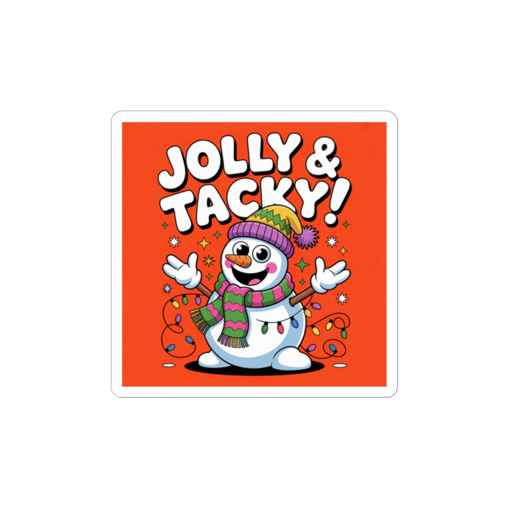 Jolly & Tacky Snowman Kiss-Cut Sticker | ugly Christmas sweater, festive gag sweater