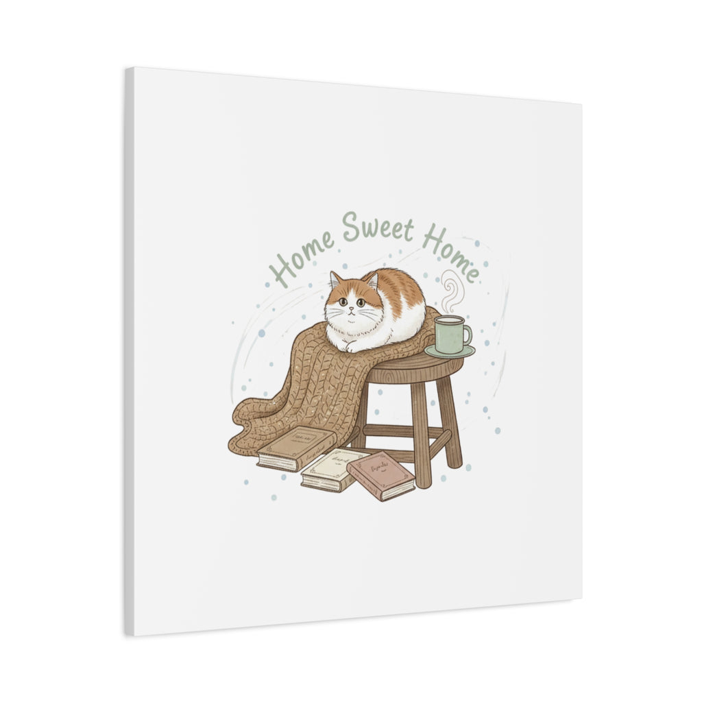 Home Sweet Home cat print Canvas | introvert homebody decor, cozy winter wall art